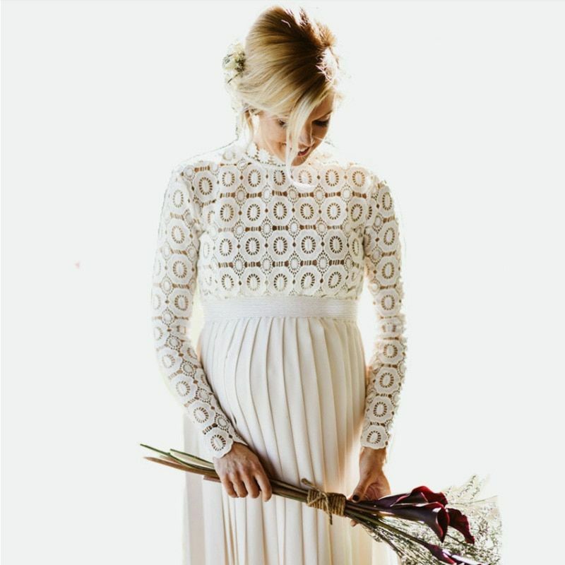 Maternité Vêtements Pure Dentelle Robes Pour Enceinte Femmes Cheville Longueur Maternité Vêtements Pure Dentelle Robes Pour Enceinte Femmes Cheville Longueur