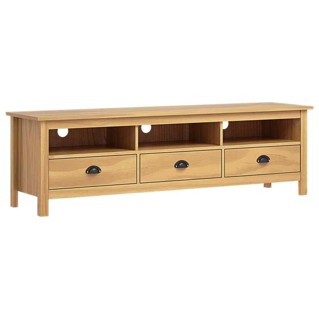 vidaXL Bois de Pin Solide Meuble TV Marron Miel Armoire Basse Divertissement