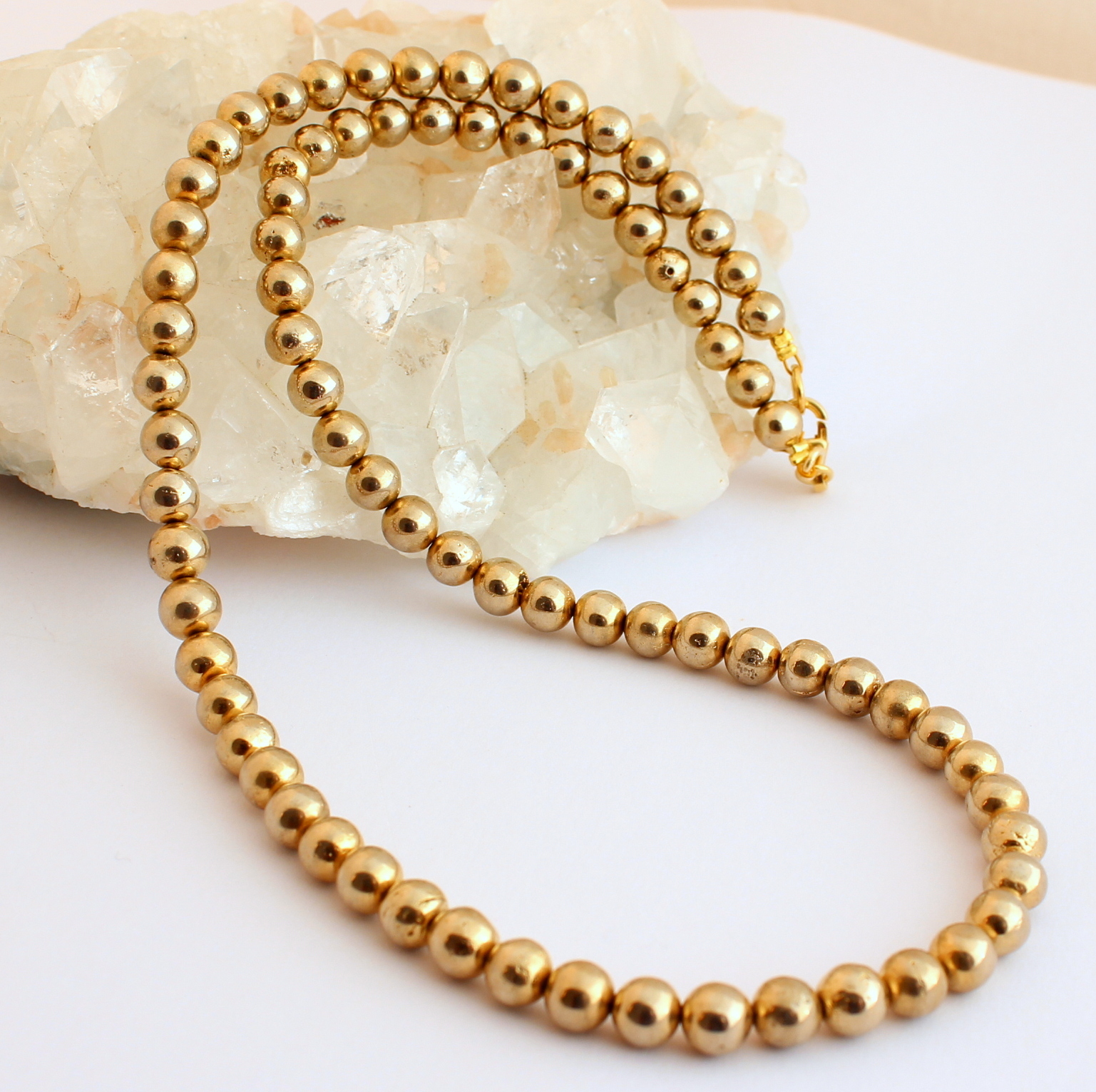 Collier Pyrite de Pierres Précieuses Chaîne Doré Boule Bijoux Neuf Collier Pyrite de Pierres Précieuses Chaîne Doré Boule Bijoux Neuf