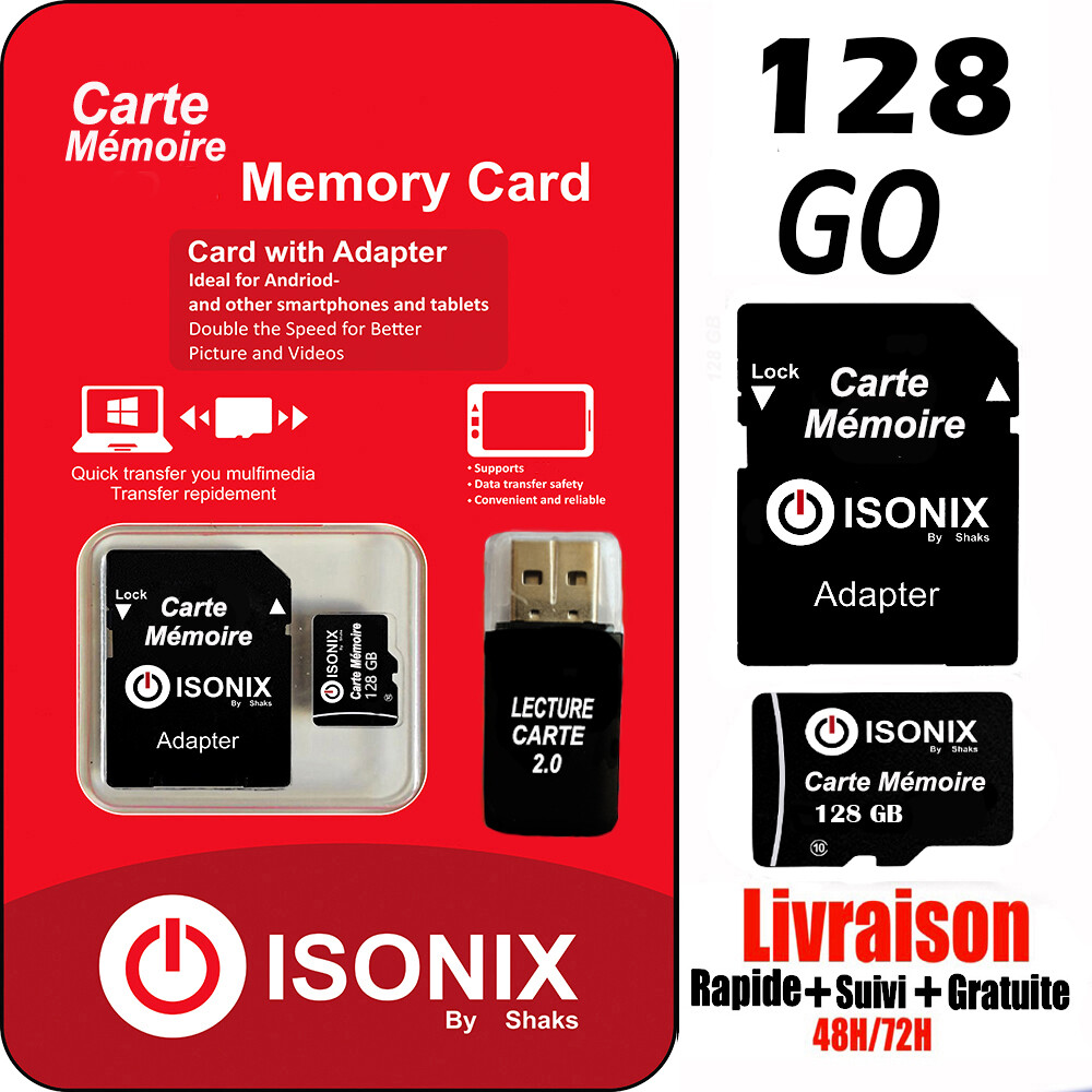 Carte Mémoire Micro sd 64/128/256 Go 100 ℅ Réel Capacité Et Class 10+ Adaptateur Carte Mémoire Micro sd 64/128/256 Go 100 ℅ Réel Capacité Et Class 10+ Adaptateur