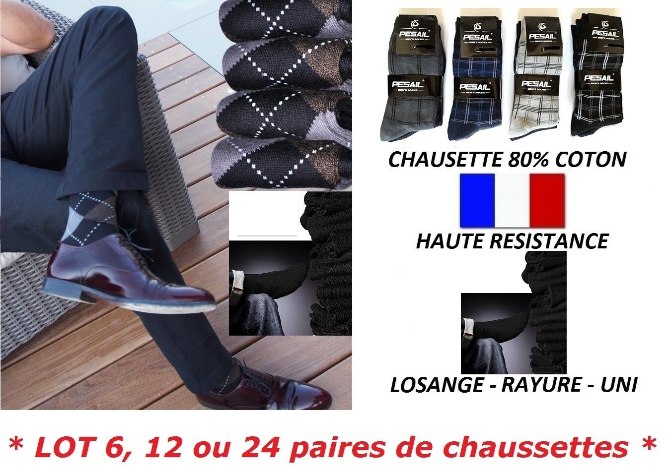 6 / 12 / 24 PAIRES DE CHAUSSETTES HOMME GARCON COTON TENNIS TALON RENFORCE