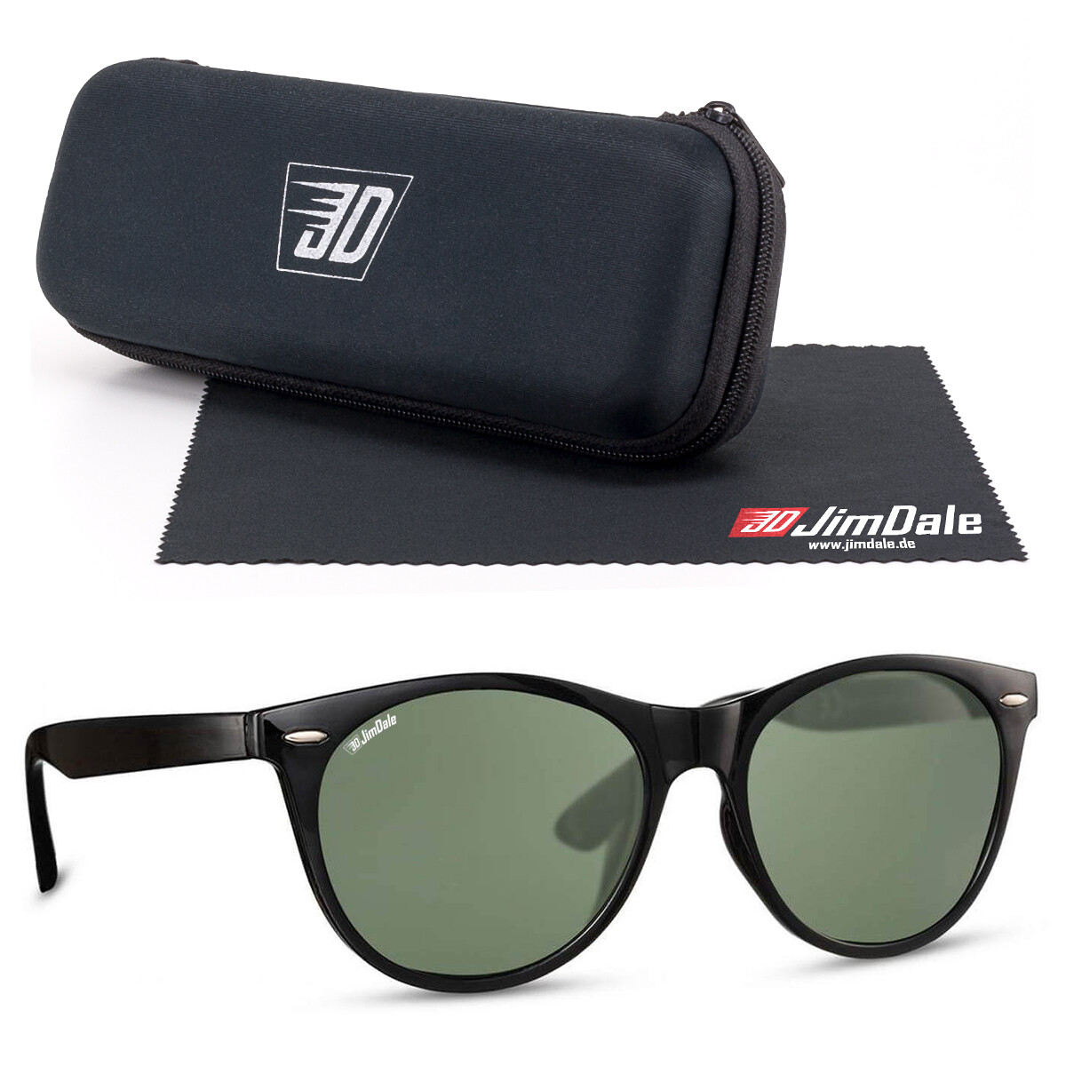 Jim Dale Femmes Lunettes de Soleil Noir Brillant Vert Teinté UV400 Markenbrille Jim Dale Femmes Lunettes de Soleil Noir Brillant Vert Teinté UV400 Markenbrille