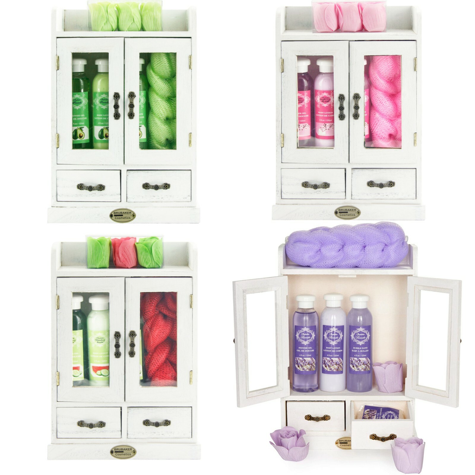 BRUBAKER Coffret Cadeau Bain et Beauté Soins du Corps dans Armoire Vintage Blanc BRUBAKER Coffret Cadeau Bain et Beauté Soins du Corps dans Armoire Vintage Blanc