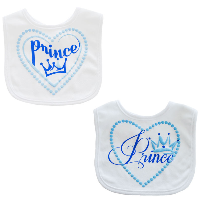 2 X BAVOIRS POUR BEBE GARCON COTON BLANC / BLEU AVEC MOTIF PRINCE 2 X BAVOIRS POUR BEBE GARCON COTON BLANC / BLEU AVEC MOTIF PRINCE
