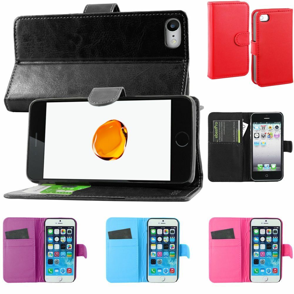 Housse Etui Coque Portefeuille Apple iPhone X 8 8 Plus 7 6 6S SE Verre trempé