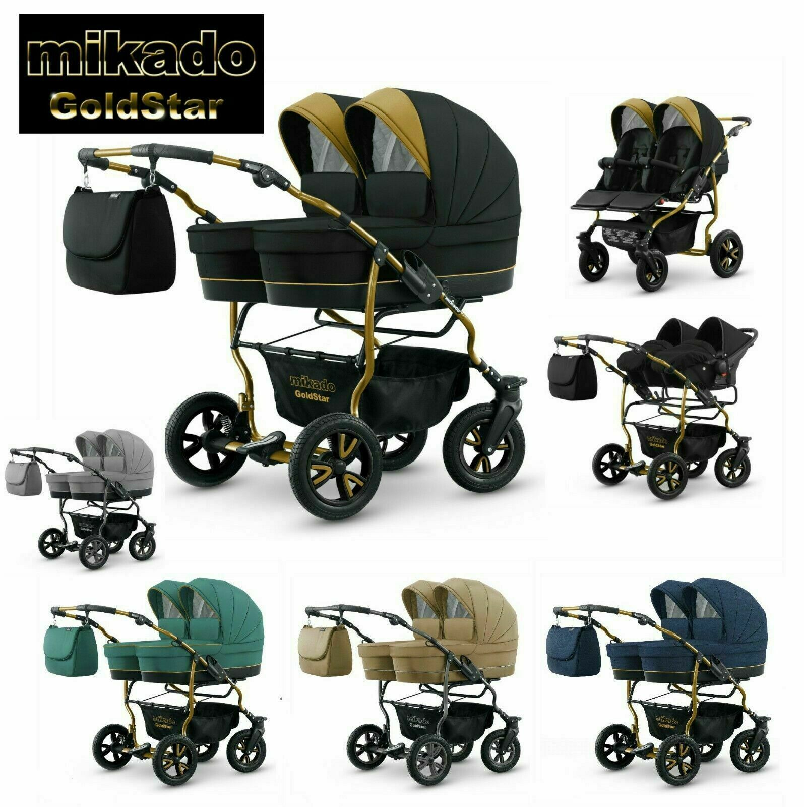 Double Poussette JUMEAUX DUET TWINN Gold Complet 3en1 +2 Sièges Auto INCLUS