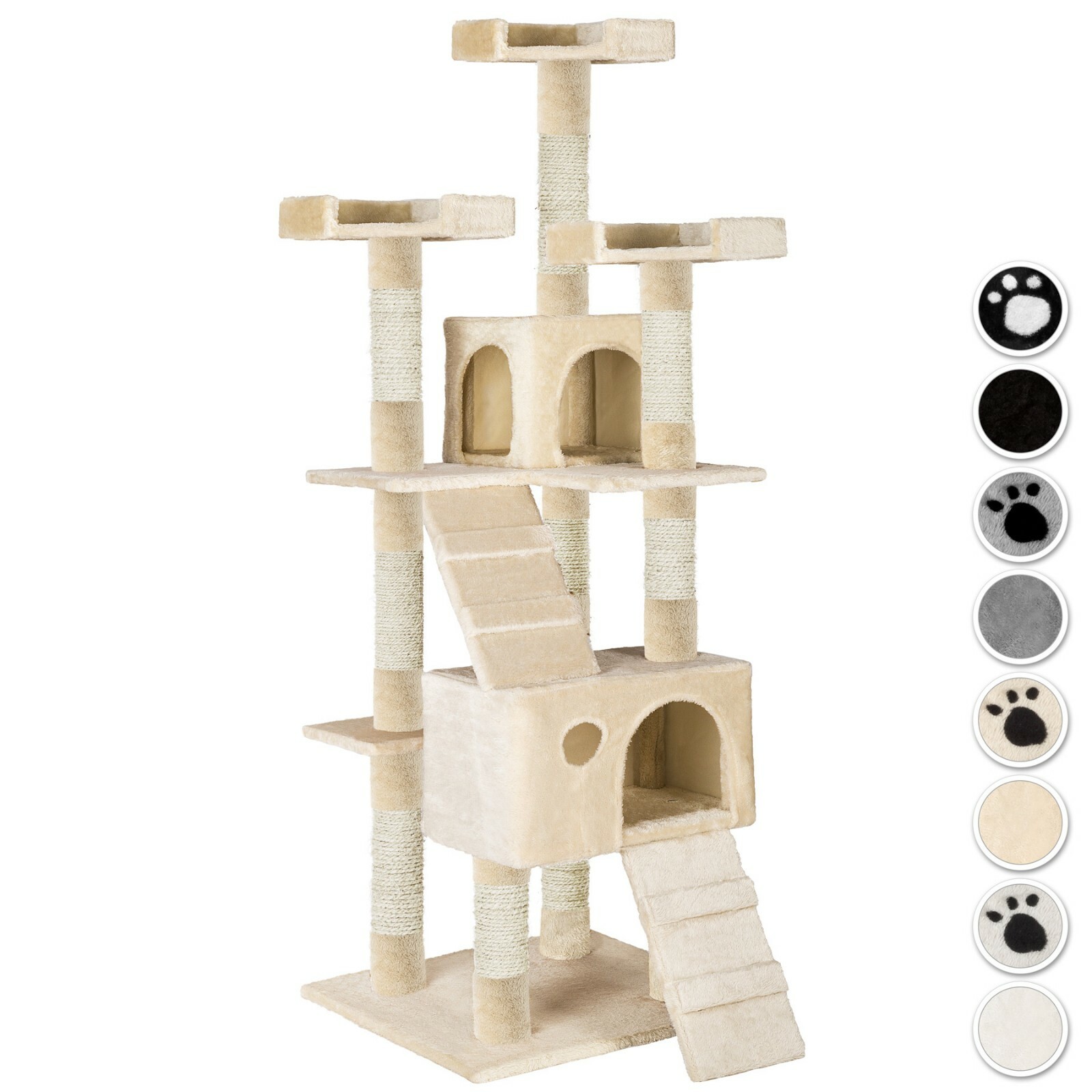 Arbre à chat griffoir grattoir jouet geant 2 grottes 169cm pour chats
