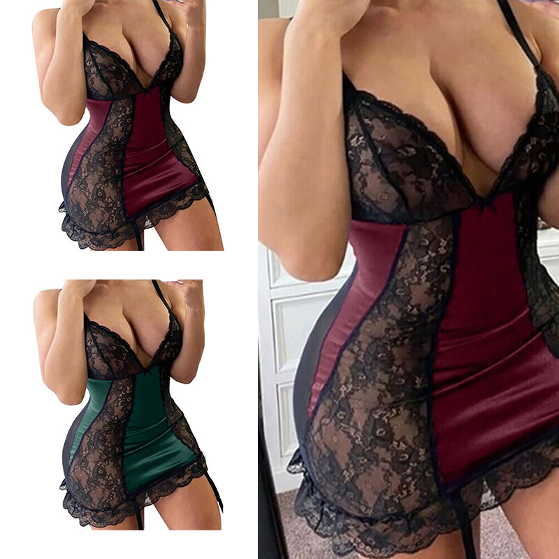Chemise de nuit à bretelles en dentelle sexy pour femmes Lingerie Vêtements SH