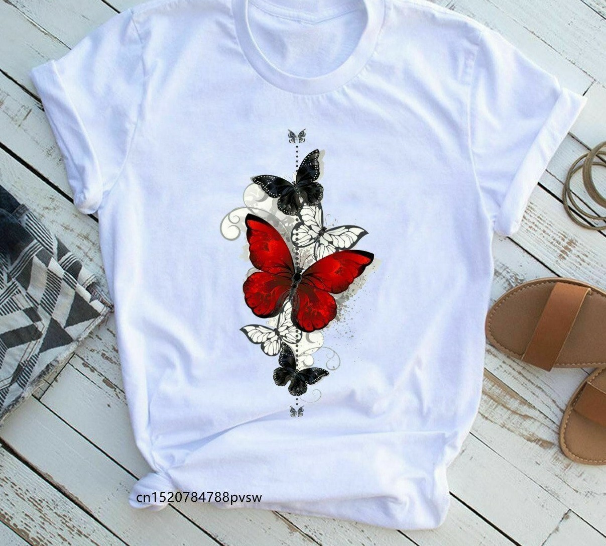 Papillon Impression T Shirt Femelle Vêtements Vif Animal Court Manche Pour Femme Papillon Impression T Shirt Femelle Vêtements Vif Animal Court Manche Pour Femme
