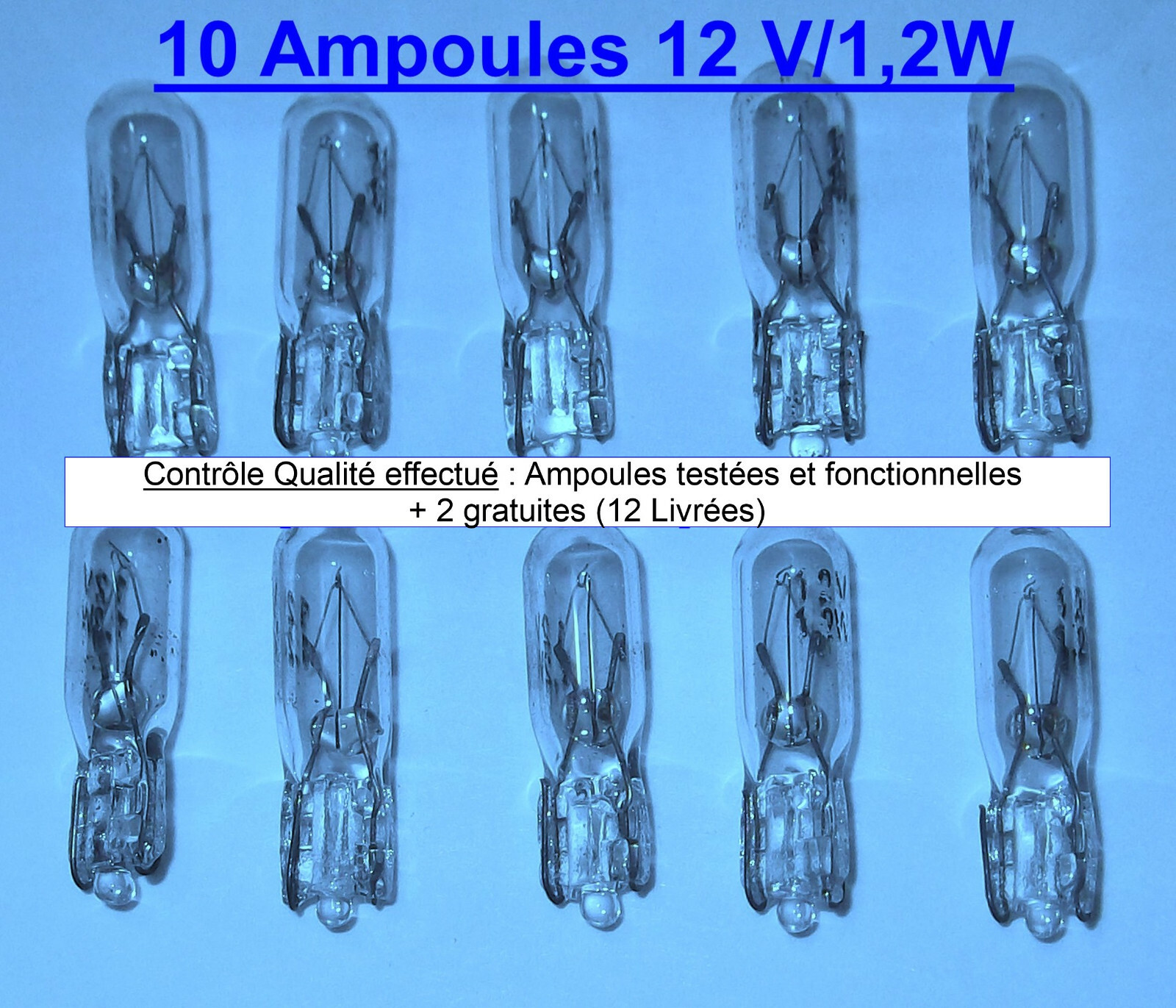 Lot de 10 Ampoules HQ 1.2W T5 12 V W1.2W pour tableau de bord auto voiture(+ 2)