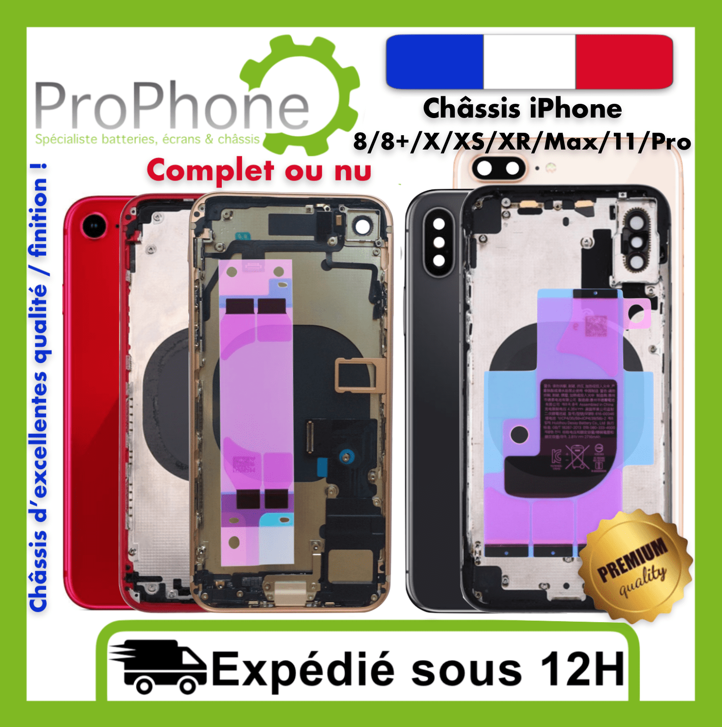 Châssis arrière iPhone 8/8+/X/XS/Xr/11/ Pro Max nu Complet Qualité 100% Neuf ✅⭐ Châssis arrière iPhone 8/8+/X/XS/Xr/11/ Pro Max nu Complet Qualité 100% Neuf ✅⭐