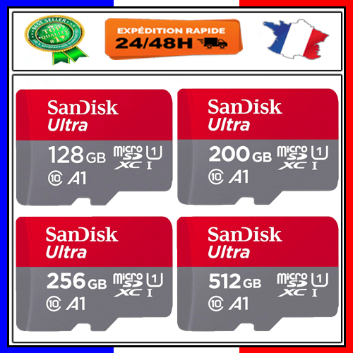 Carte Mémoire Micro SD ✓Class 10 SDHC 128 200 256 512 Go Gb ✓ Original SanDisk ✓ Carte Mémoire Micro SD ✓Class 10 SDHC 128 200 256 512 Go Gb ✓ Original SanDisk ✓