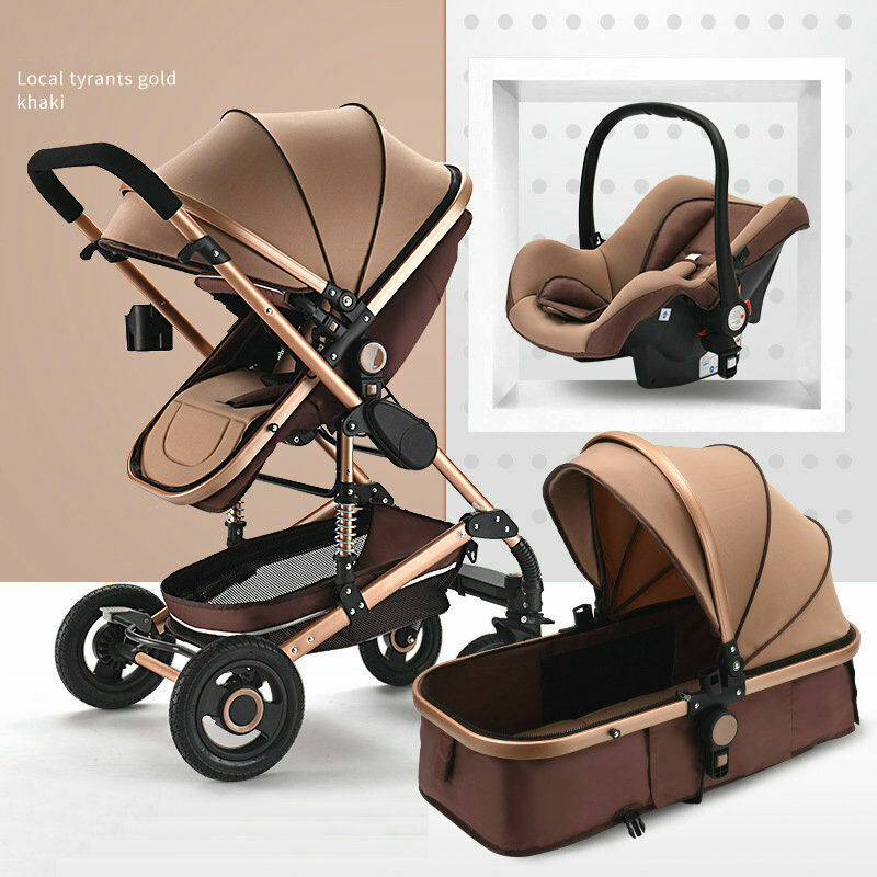 Poussette Bébé Combinée 3 en 1+Siège-auto+Nacelle Réversible Luxe Réglable