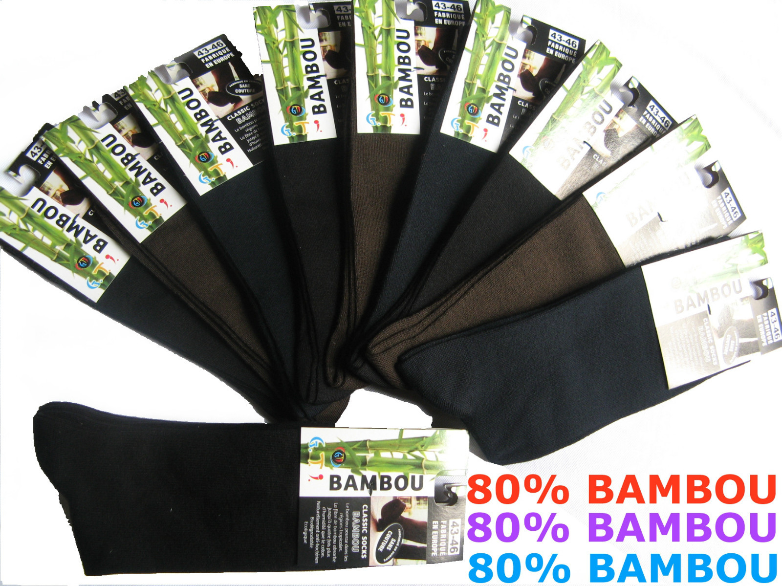 LOT DE 3 A 12 PAIRES DE CHAUSSETTES EN BAMBOU – SANS COUTURE – TOP QUALITE LOT DE 3 A 12 PAIRES DE CHAUSSETTES EN BAMBOU – SANS COUTURE – TOP QUALITE