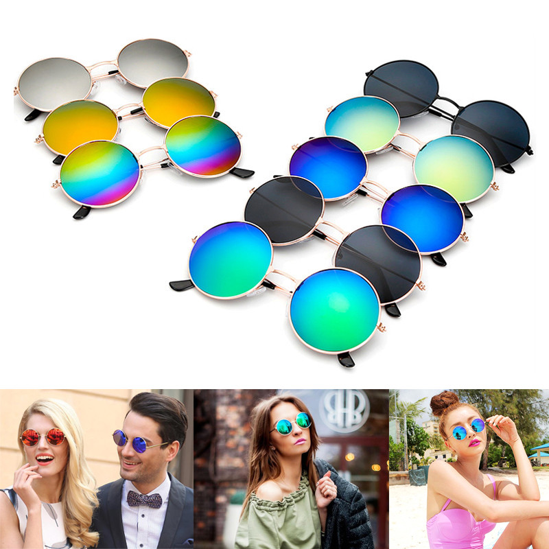 Hommes Femmes Miroir Lunettes de Soleil Rondes Vintage Rétro Steampunk Unisexe