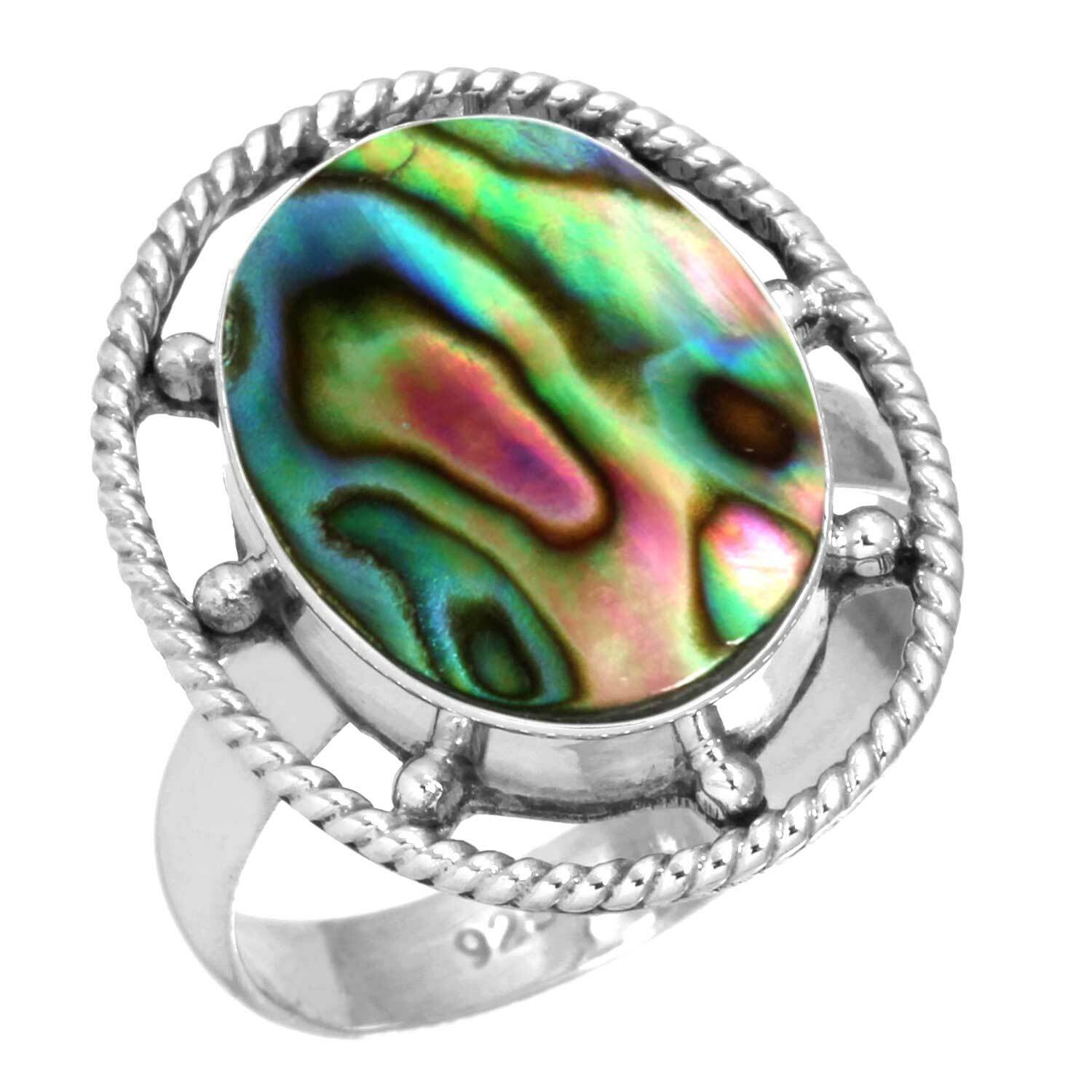 925 Argent Sterling de Collection Bijoux Naturel Abalone Coque Gemstone Ring Aj5 925 Argent Sterling de Collection Bijoux Naturel Abalone Coque Gemstone Ring Aj5