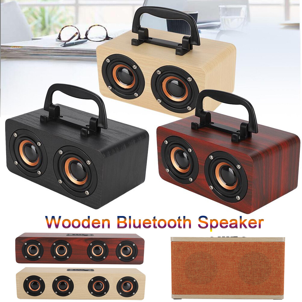 En bois Sans Fil Bluetooth Haut-parleur Réveil Carte TF USB FM Accueil Haut