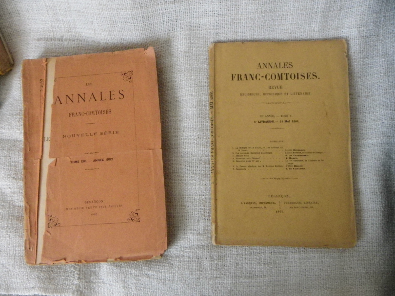 Lot de 2 anciens livres : les annales Franc-Comtoises 1902 et 1866 Lot de 2 anciens livres : les annales Franc-Comtoises 1902 et 1866
