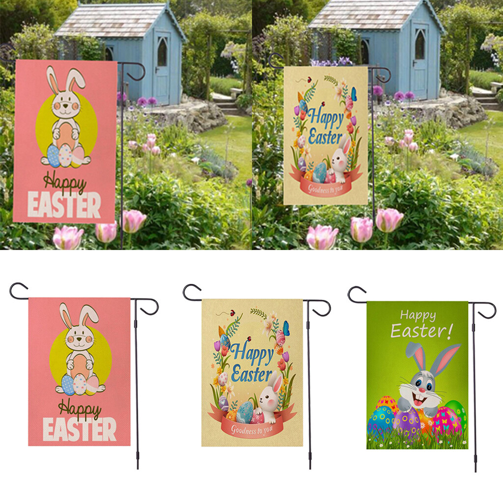Double Côté Lapin De Pâques Jardin Drapeau Bannière Accueil Cour Décoration