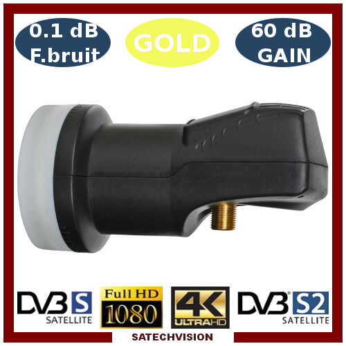 LNB Single Tête Universelle 0,1 dB Gain 60 dB Full HD 3D Ultra HD 4K Gold LNB Single Tête Universelle 0,1 dB Gain 60 dB Full HD 3D Ultra HD 4K Gold