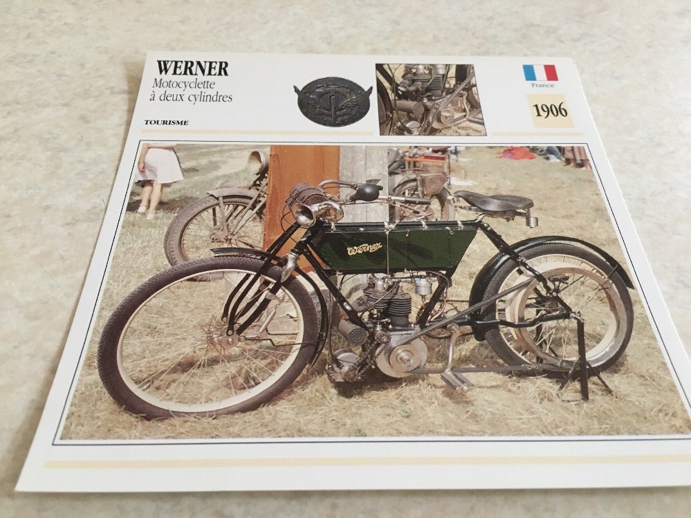 Carte moto Werner motocyclette 2 cylindres 1906 collection Atlas motorbike FR Carte moto Werner motocyclette 2 cylindres 1906 collection Atlas motorbike FR