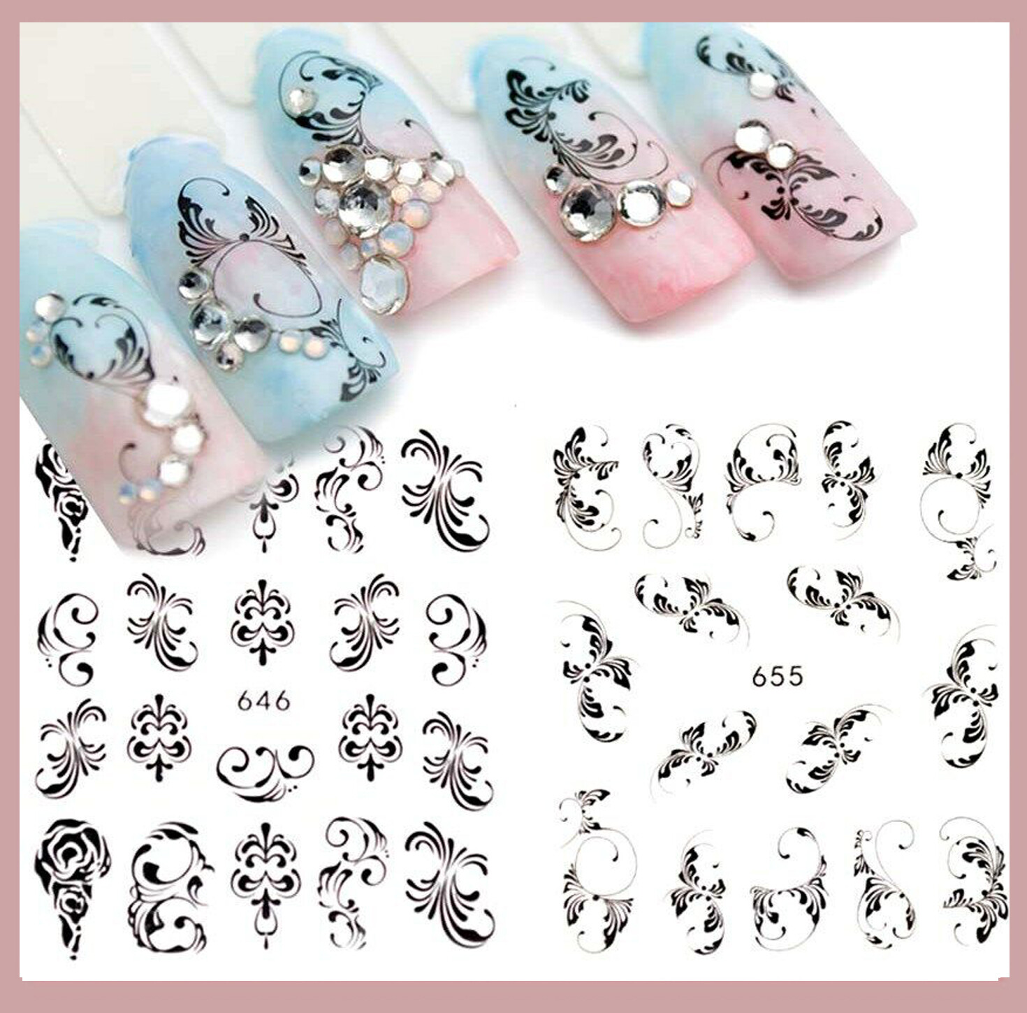 ❤️LOT ÉCONOMIQUE 40 STICKERS DENTELLE BIJOUX ONGLES MANUCURE NAIL ART