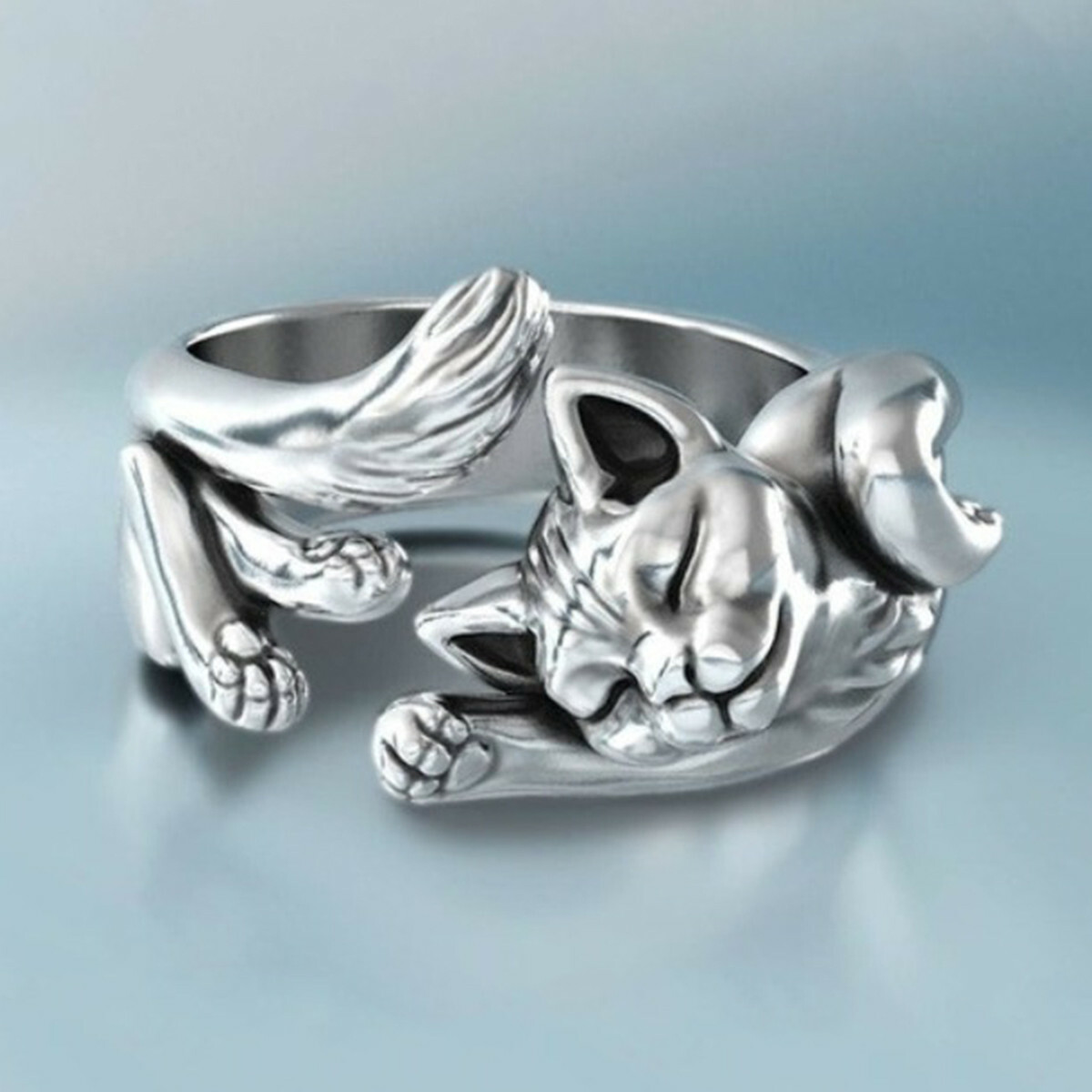 Femmes Cute Silver Cat Réglable Anneau ouvert Bagues de mariage Argent Bijoux Femmes Cute Silver Cat Réglable Anneau ouvert Bagues de mariage Argent Bijoux