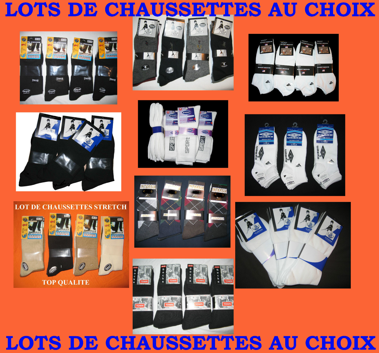 LOTS EXCEPTIONNELS DE CHAUSSETTES – STYLE, MOTIFS ET TAILLES AU CHOIX – FONCEZ LOTS EXCEPTIONNELS DE CHAUSSETTES – STYLE, MOTIFS ET TAILLES AU CHOIX – FONCEZ