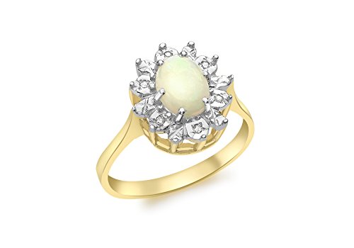 Carissima Gold 9ct Yellow Gold Diamond and Opal Ring