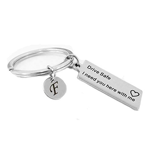 AYDOME Anneau Acier Porte Clef Couple Coeur Porte-Clés Gravure 26 Lettres Drive Safe, I Need You Here with Me Porte Clé…