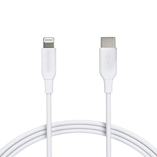 Amazon Basics Câble USB-C vers Lightning, chargeur certifié MFi pour iPhone 13/12/11/X/XS/XR/8 – blanc, 1,8 m