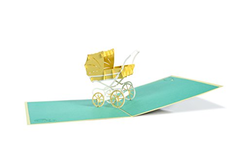Carte Naissance Pop up 3D Berceau Bleu avec Bébé, pour Annoncer ou Naissance ou un Baptême de Garçon. être Faire Part…
