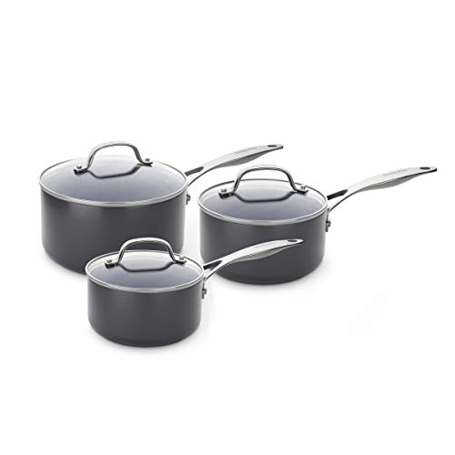 GreenPan Valencia Pro Casseroles en céramique anodisée dure et saine, 16 cm, 18 cm et 20 cm, 3 pièces, sans PFAS…