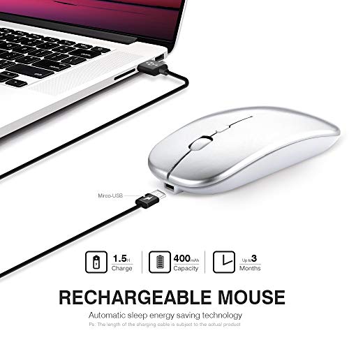 inphic Souris sans Fil Rechargeable, Mini Souris Optique sans Silence Click, Ultra Mince 1600 DPI pour Ordinateur…