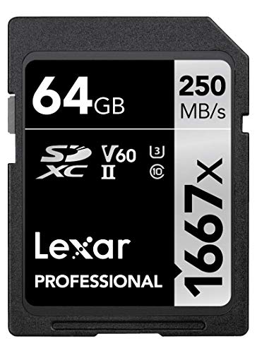Lexar Professional 1667x Carte SD 64 Go, Carte Memoire SDXC UHS-II, Jusqu’à 250 Mo/s en lecture, pour photographe…