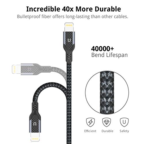 UNBREAKcable Câble Lightning pour iPhone – [Certifié MFi] Câble de Chargement, Câble en Nylon Plus Tendre 2.4A, Chargeur…