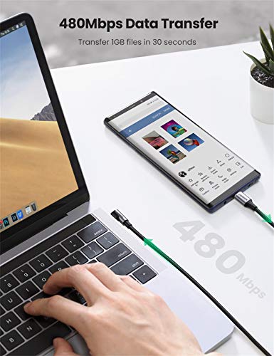 UGREEN Câble USB C vers USB C Coudé PD 60W Charge Rapide Câble Type C 90 Degrés Nylon Tressé Compatible avec MacBook Pro…