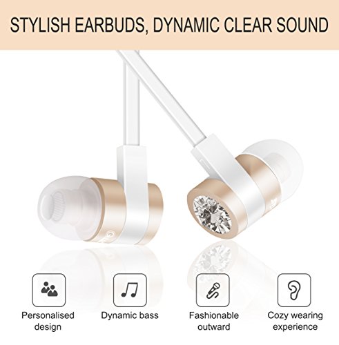 Quntis Antibruit Ecouteur Intra-Auriculaires avec Blanc Diamant Brillant Kit Piéton Stéréo Filaire pour Téléphone…