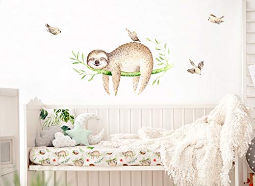 Little Deco Tatouage Mural Paresseux sur Branches & Oiseaux I (LxH) 62 x 40 cm I Nursery Baby Room Stickers muraux…