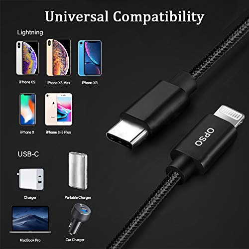 Câble Chargeur iPhone, OPSO 0.2M [Certifié MFi] Charge Rapides Câble USB C vers en Nylon Ultra Lightning Compatible with…