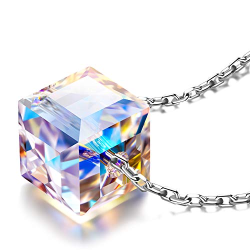 Alex Perry Collier en Cristal pour femmes, Collier en Argent 925, Pendentif en Cristal Cube pour Filles, Cadeaux…