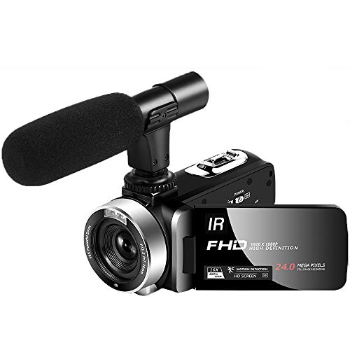 Camescope Caméra Vidéo Full HD 1080P 30FPS 24.0MP Caméscope 18X Zoom Numérique avec Microphone Caméra de Vision Nocturne…