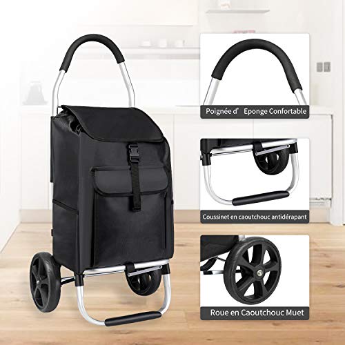 mfavour 45L Poussette de Marché, Pliable Chariot de Courses, Caddie à 2 Roues Grands Résistant à l’eau (Noir)
