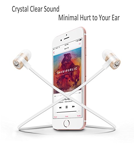 Quntis Antibruit Ecouteur Intra-Auriculaires avec Blanc Diamant Brillant Kit Piéton Stéréo Filaire pour Téléphone…