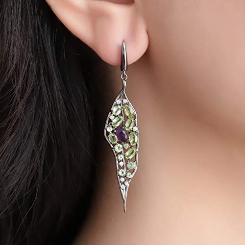 D&XQX Naturel Amethyst Peridot Gemstone Boucles d’oreilles Longues 925 Sliver Goutte Vintage Palais Boucles d’oreilles…