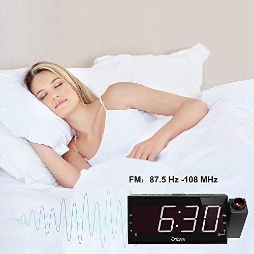 Radio-Réveil Projection Horloge Lumière à LED 7″ Radio FM, 12 / 24H, Minuterie De Sommeil, Port de Recharge USB, Double Alarme, Batterie de Secours