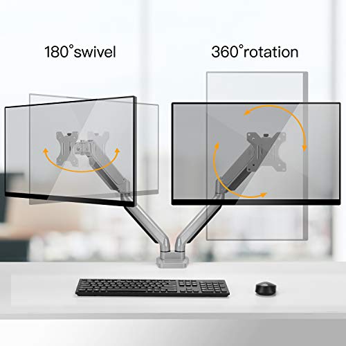 ErGear Support Ecran PC 2 Ecran pour 13″-32″, Bras pour Écrans avec Technologie Innovante de Ressort à Gaz, Bras Ecran PC 2 Ecran pour Écrans Plats Incurvés, VESA 75/100mm, Poids Max 8KG