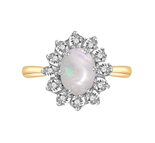 Carissima Gold 9ct Yellow Gold Diamond and Opal Ring