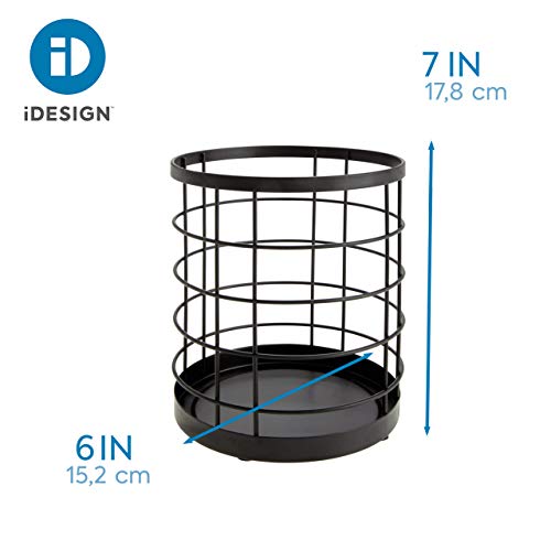 iDesign boite de rangement pour ustensiles de cuisine sur le plan de travail, range couverts rond en métal, bac à…