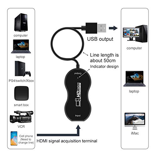 Mayeah Cartes de Capture Audio Vidéo HDMI vers USB 1080p 30fps HD Carte d’Acquisition Jeux pour la Diffusion en Direct Réunion Zoom Compatible avec Caméscope/DSLR/Ordinateur/Phones/PS4